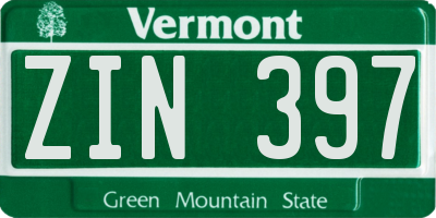 VT license plate ZIN397
