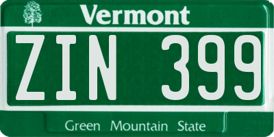 VT license plate ZIN399