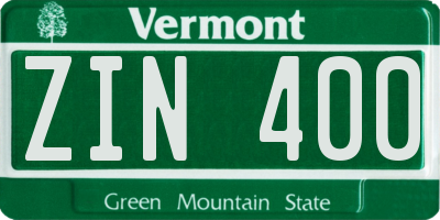 VT license plate ZIN400