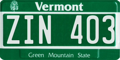 VT license plate ZIN403