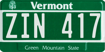 VT license plate ZIN417