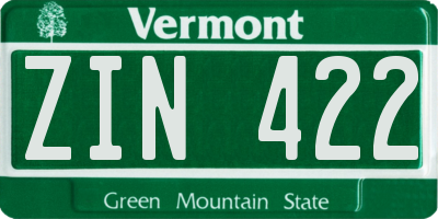 VT license plate ZIN422