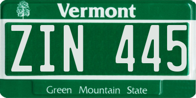 VT license plate ZIN445
