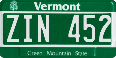VT license plate ZIN452