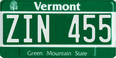 VT license plate ZIN455