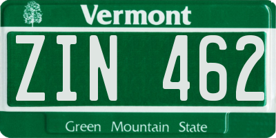 VT license plate ZIN462