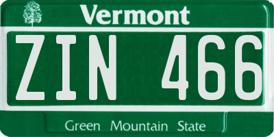 VT license plate ZIN466