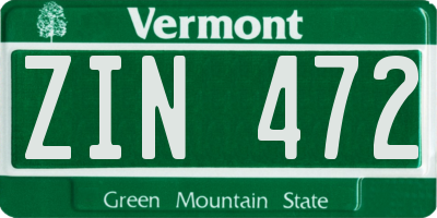 VT license plate ZIN472