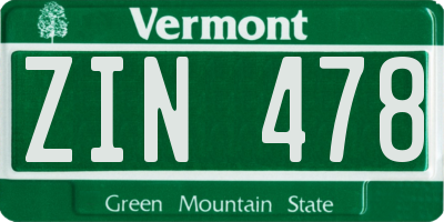 VT license plate ZIN478