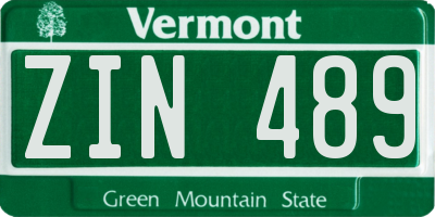 VT license plate ZIN489