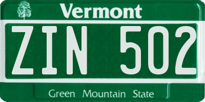 VT license plate ZIN502