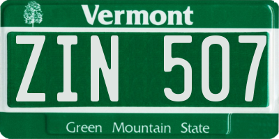 VT license plate ZIN507