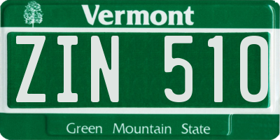 VT license plate ZIN510