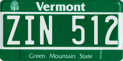 VT license plate ZIN512