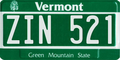 VT license plate ZIN521