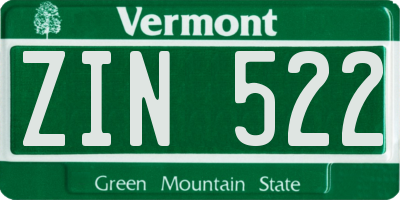 VT license plate ZIN522