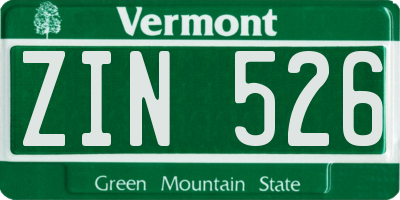 VT license plate ZIN526