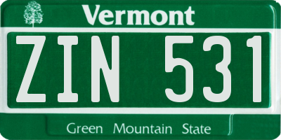 VT license plate ZIN531