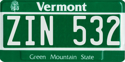VT license plate ZIN532