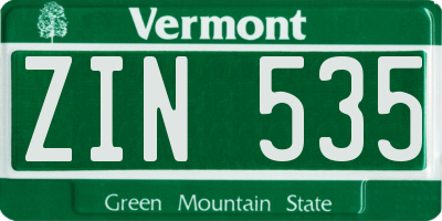 VT license plate ZIN535
