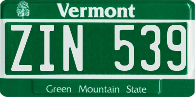 VT license plate ZIN539