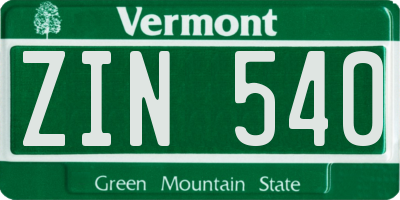 VT license plate ZIN540
