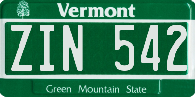 VT license plate ZIN542