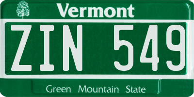 VT license plate ZIN549