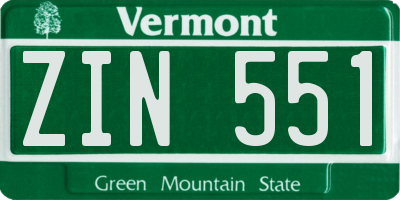 VT license plate ZIN551