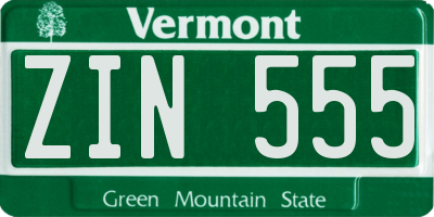 VT license plate ZIN555