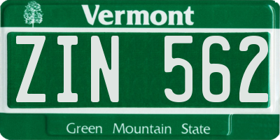 VT license plate ZIN562