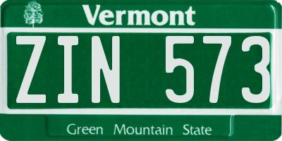 VT license plate ZIN573