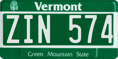 VT license plate ZIN574