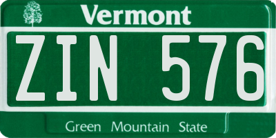 VT license plate ZIN576