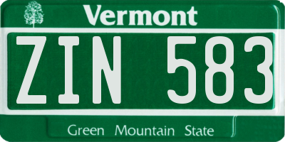 VT license plate ZIN583
