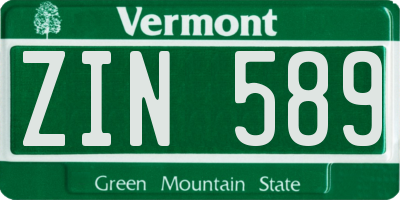 VT license plate ZIN589