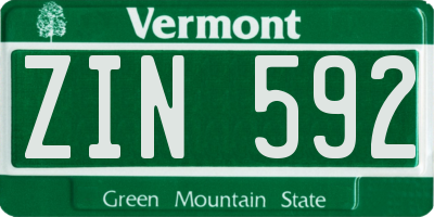 VT license plate ZIN592