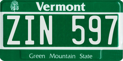 VT license plate ZIN597
