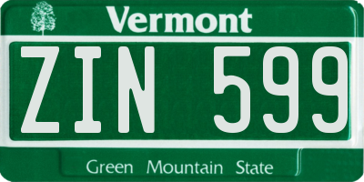 VT license plate ZIN599