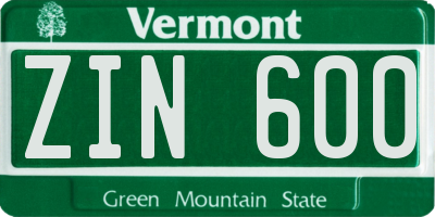 VT license plate ZIN600