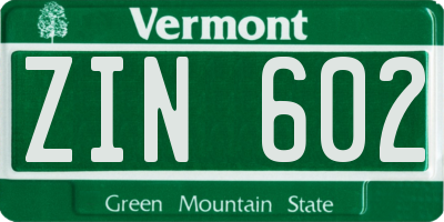 VT license plate ZIN602