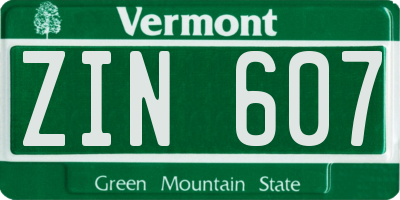 VT license plate ZIN607