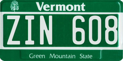 VT license plate ZIN608