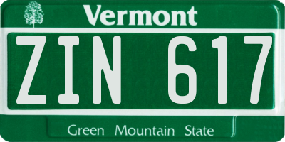 VT license plate ZIN617