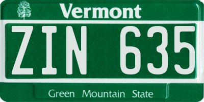 VT license plate ZIN635