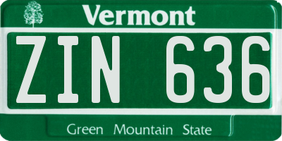 VT license plate ZIN636