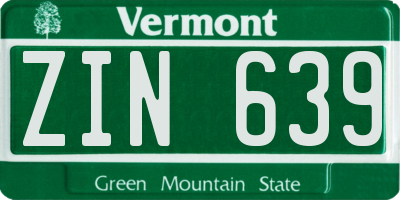 VT license plate ZIN639
