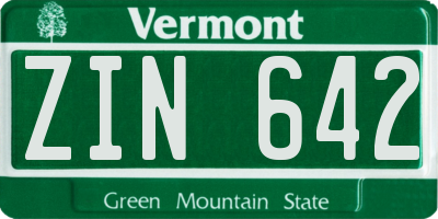 VT license plate ZIN642