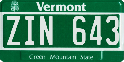 VT license plate ZIN643