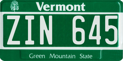 VT license plate ZIN645